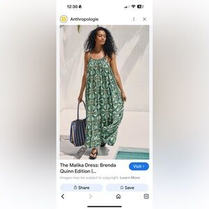 Anthropologie Green and Orange Patterned Maxi Dress